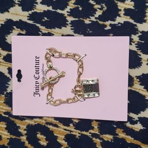 NWT JUICY COUTURE LOCKET CHARM BRACELET GOLD COLOR WITH DIAMONDS GEMS ONE SIZE